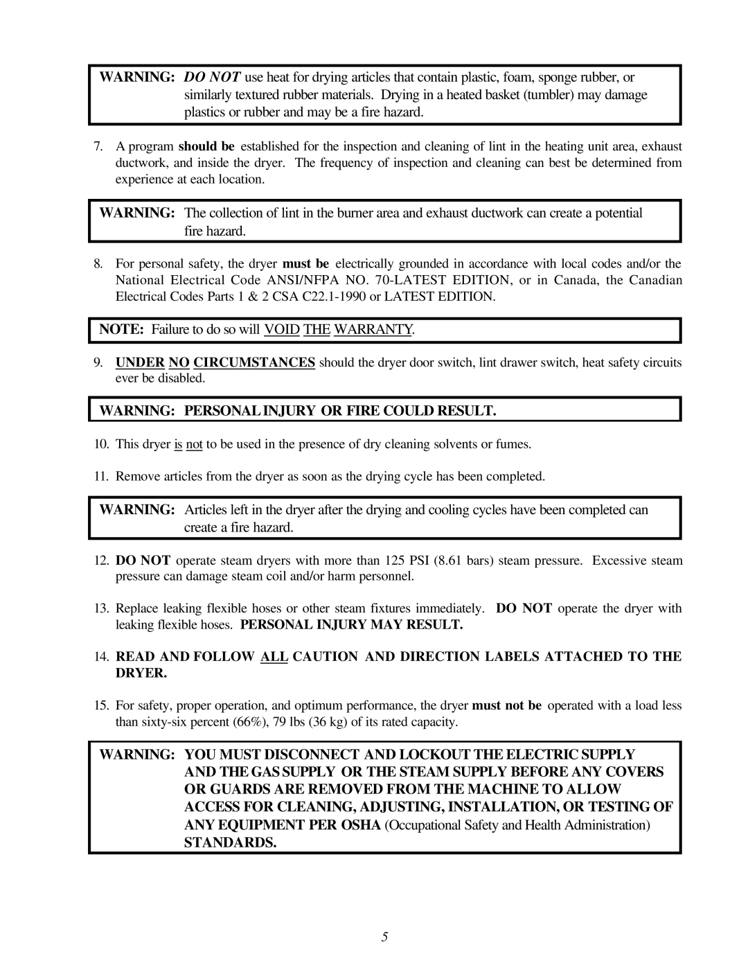 American Dryer Corp AD-120ES II installation manual Standards 