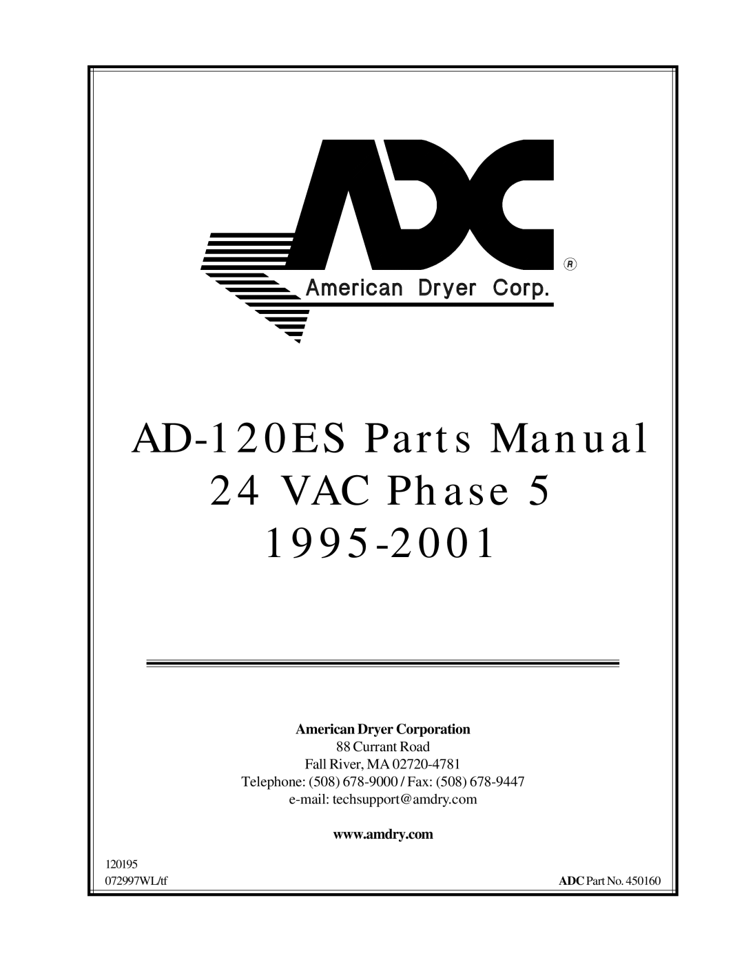 American Dryer Corp manual AD-120ES Parts Manual VAC Phase 1995-2001, American Dryer Corporation 