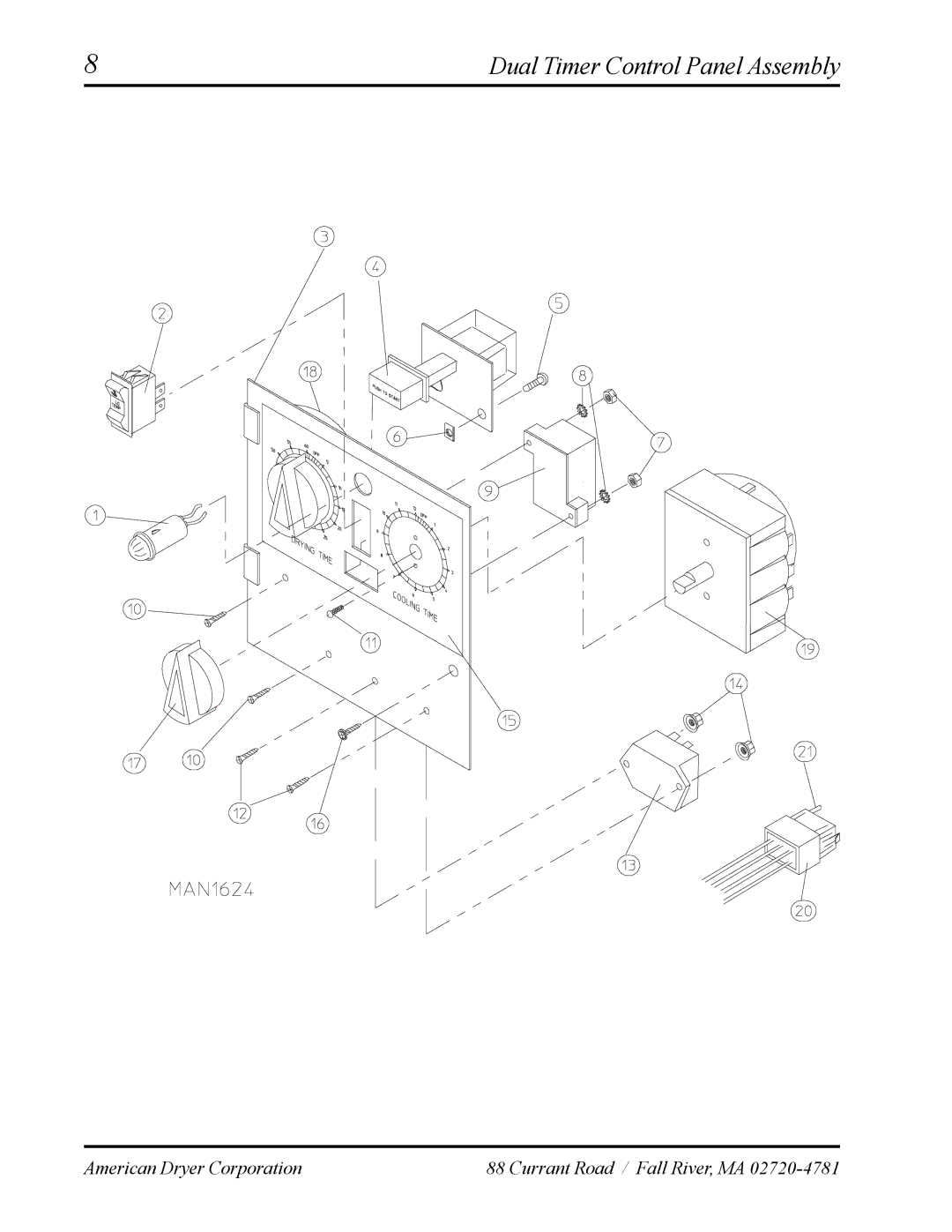 American Dryer Corp AD-120ES manual Dual Timer Control Panel Assembly 