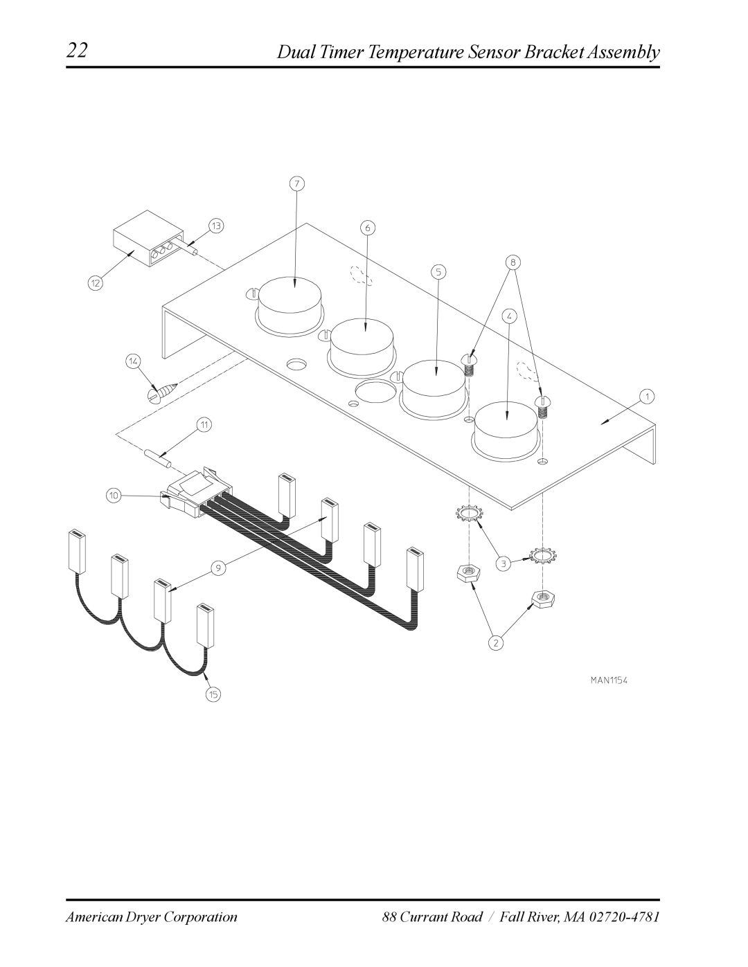 American Dryer Corp AD-120ES manual Dual Timer Temperature Sensor Bracket Assembly 