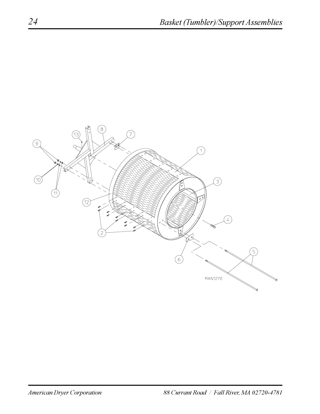 American Dryer Corp AD-120ES manual Basket Tumbler/Support Assemblies 