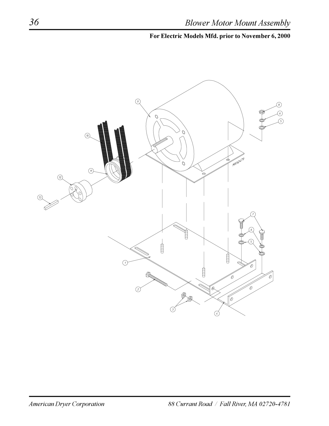 American Dryer Corp AD-120ES manual For Electric Models Mfd. prior to November 6 