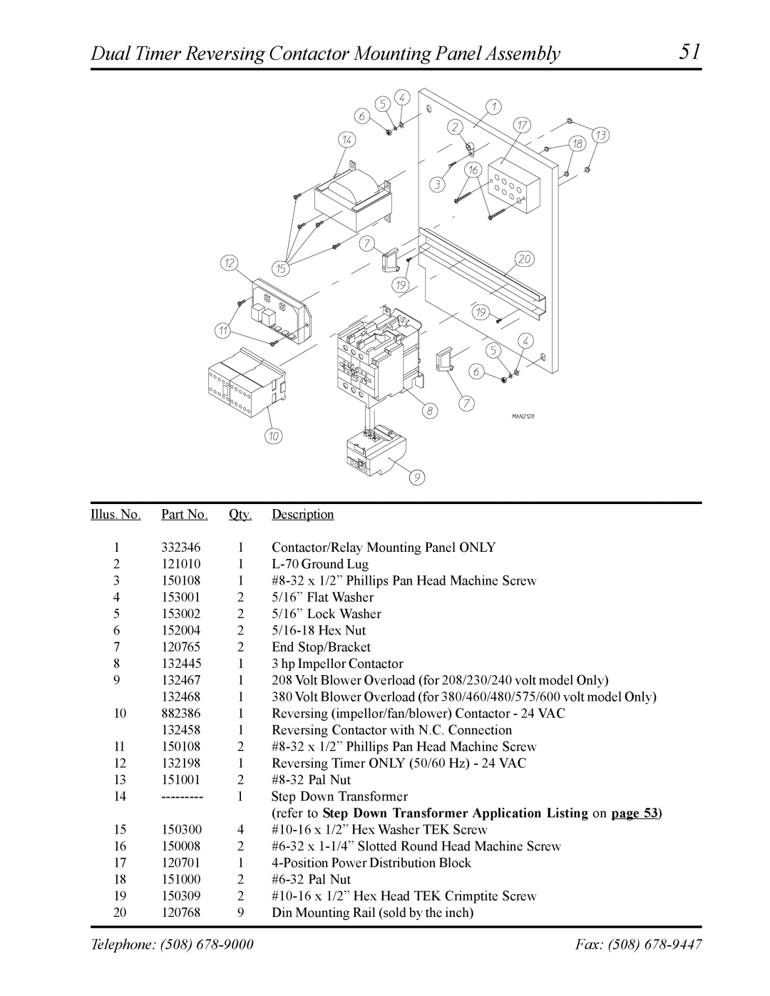 American Dryer Corp AD-120ES manual Dual Timer Reversing Contactor Mounting Panel Assembly 