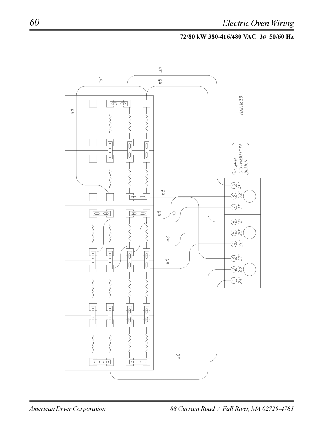 American Dryer Corp AD-120ES manual Electric Oven Wiring, 72/80 kW 380-416/480 VAC 3ø 50/60 Hz 