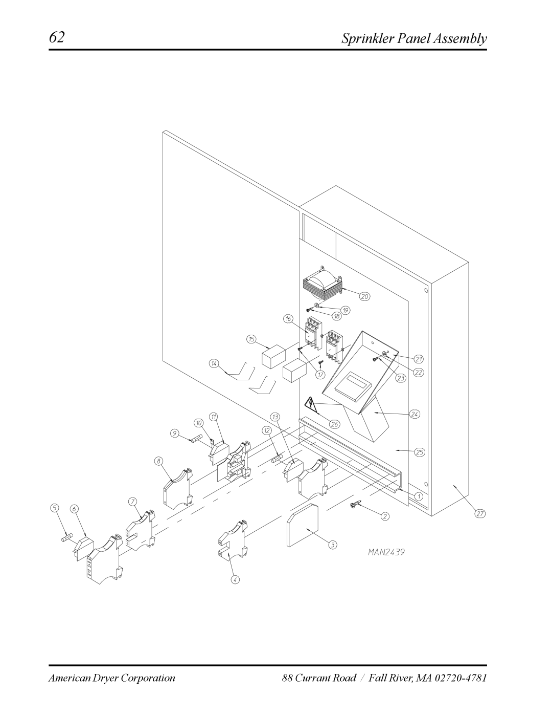 American Dryer Corp AD-120ES manual Sprinkler Panel Assembly 