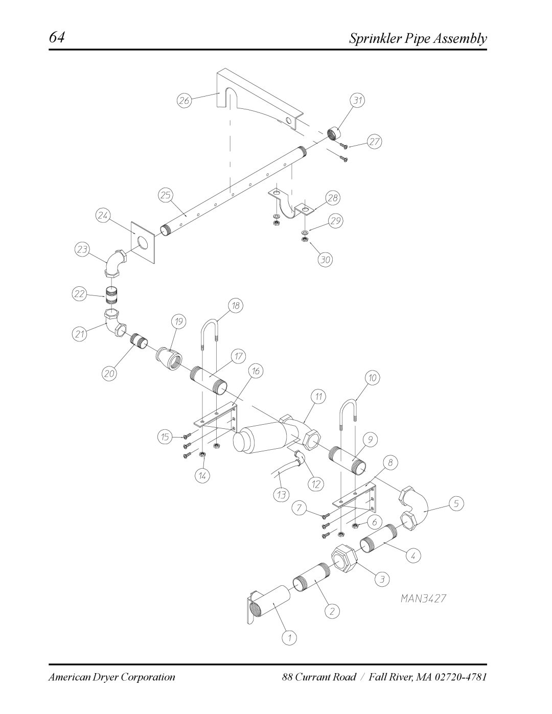 American Dryer Corp AD-120ES manual Sprinkler Pipe Assembly 