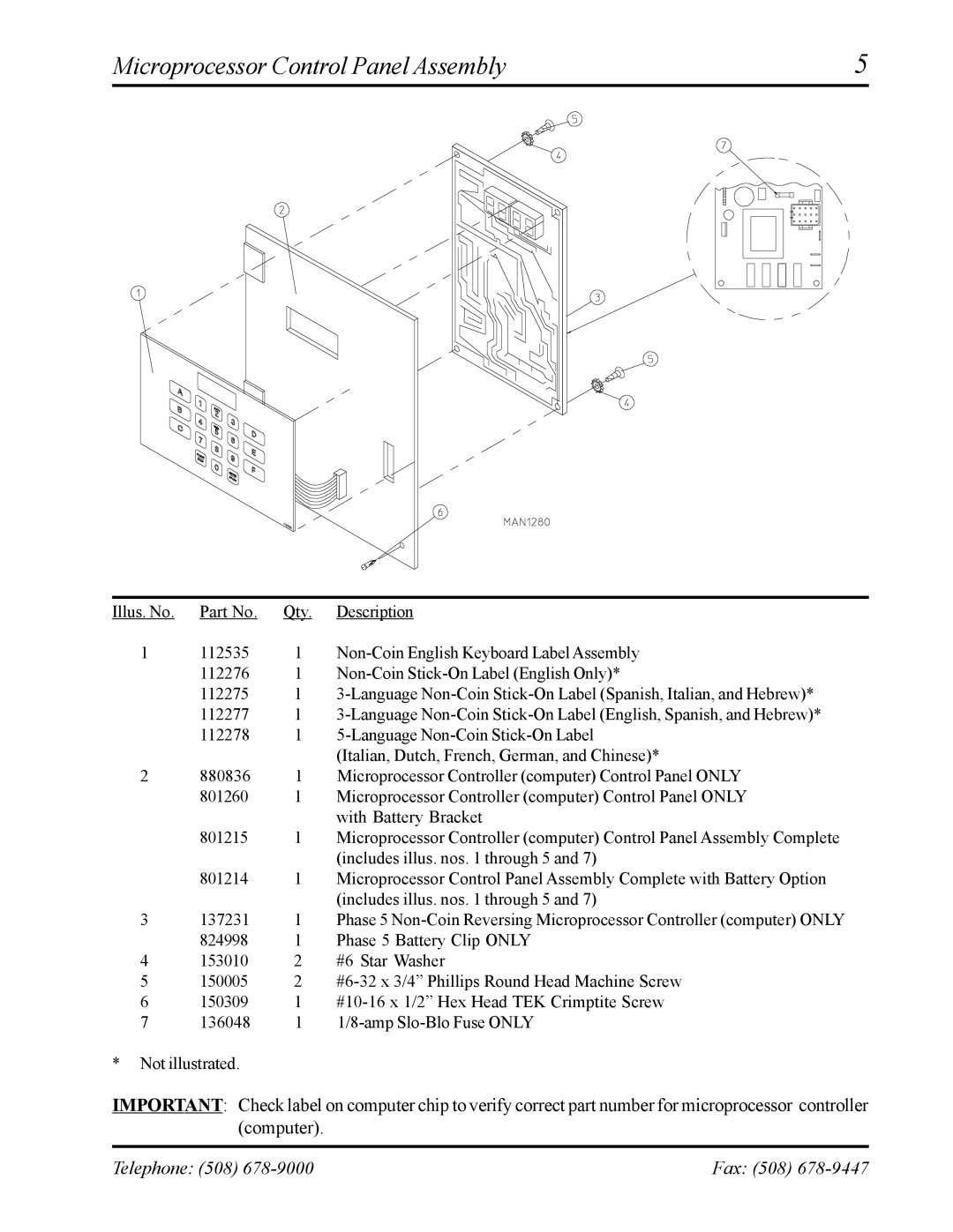 American Dryer Corp AD-120ES manual Microprocessor Control Panel Assembly 