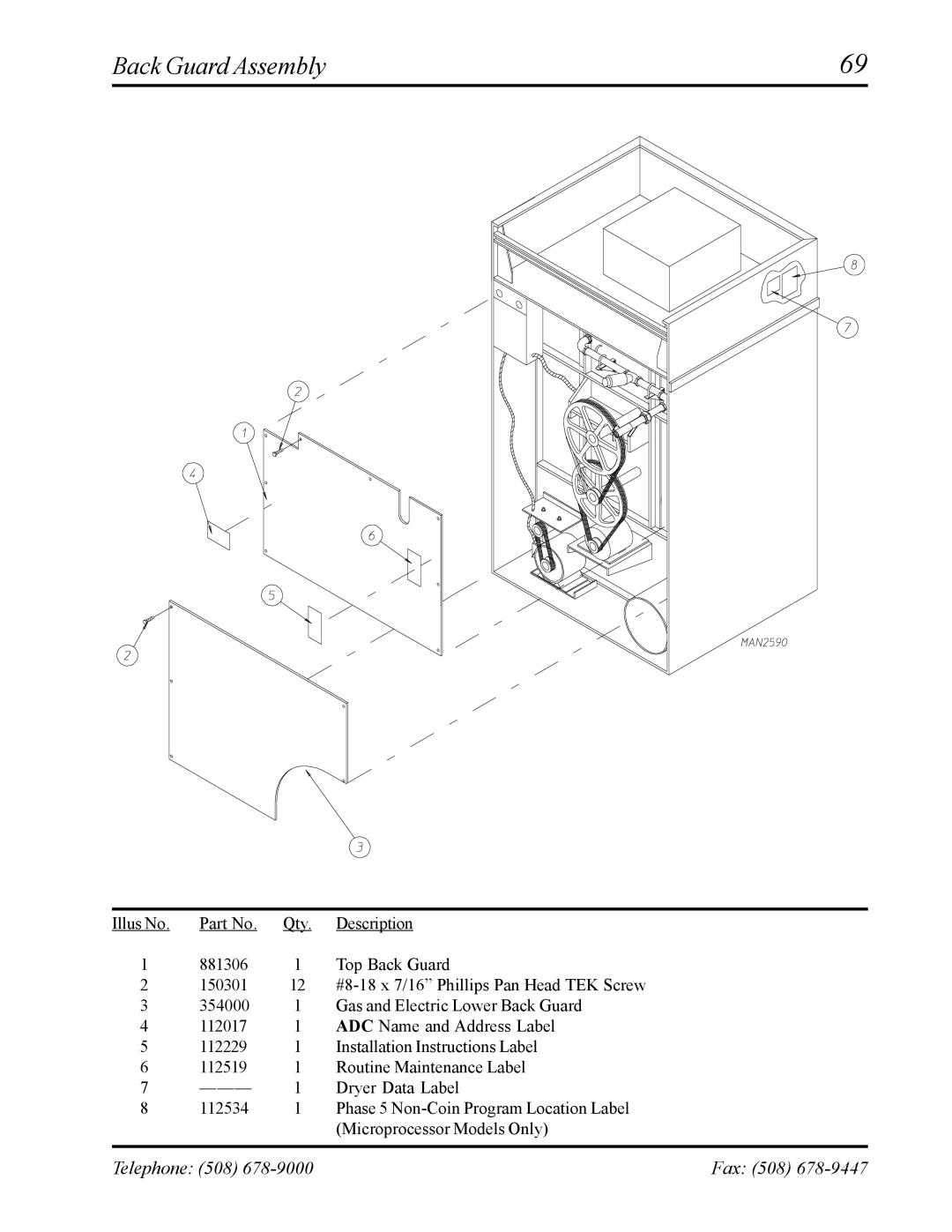 American Dryer Corp AD-120ES manual Back Guard Assembly 