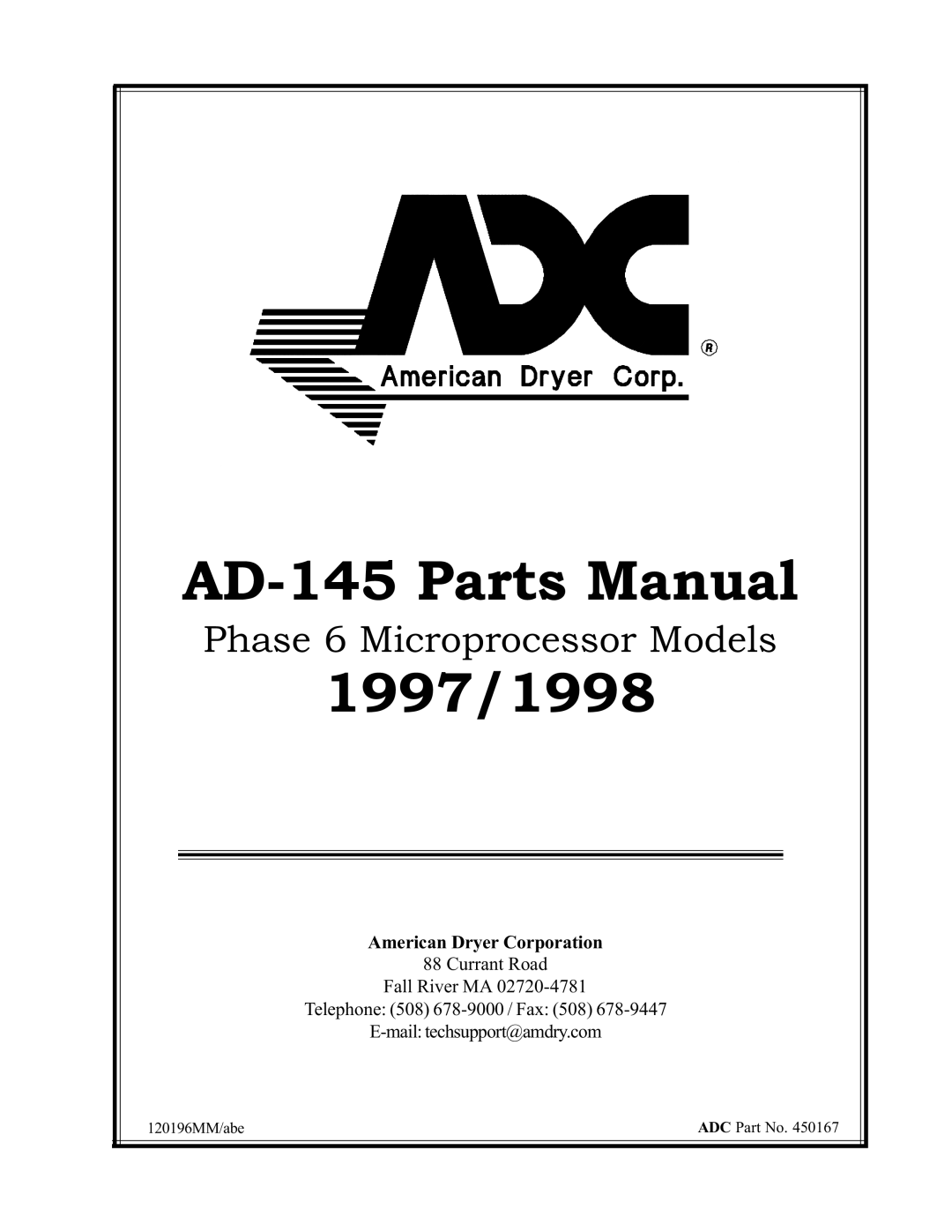 American Dryer Corp manual AD-145 Parts Manual 