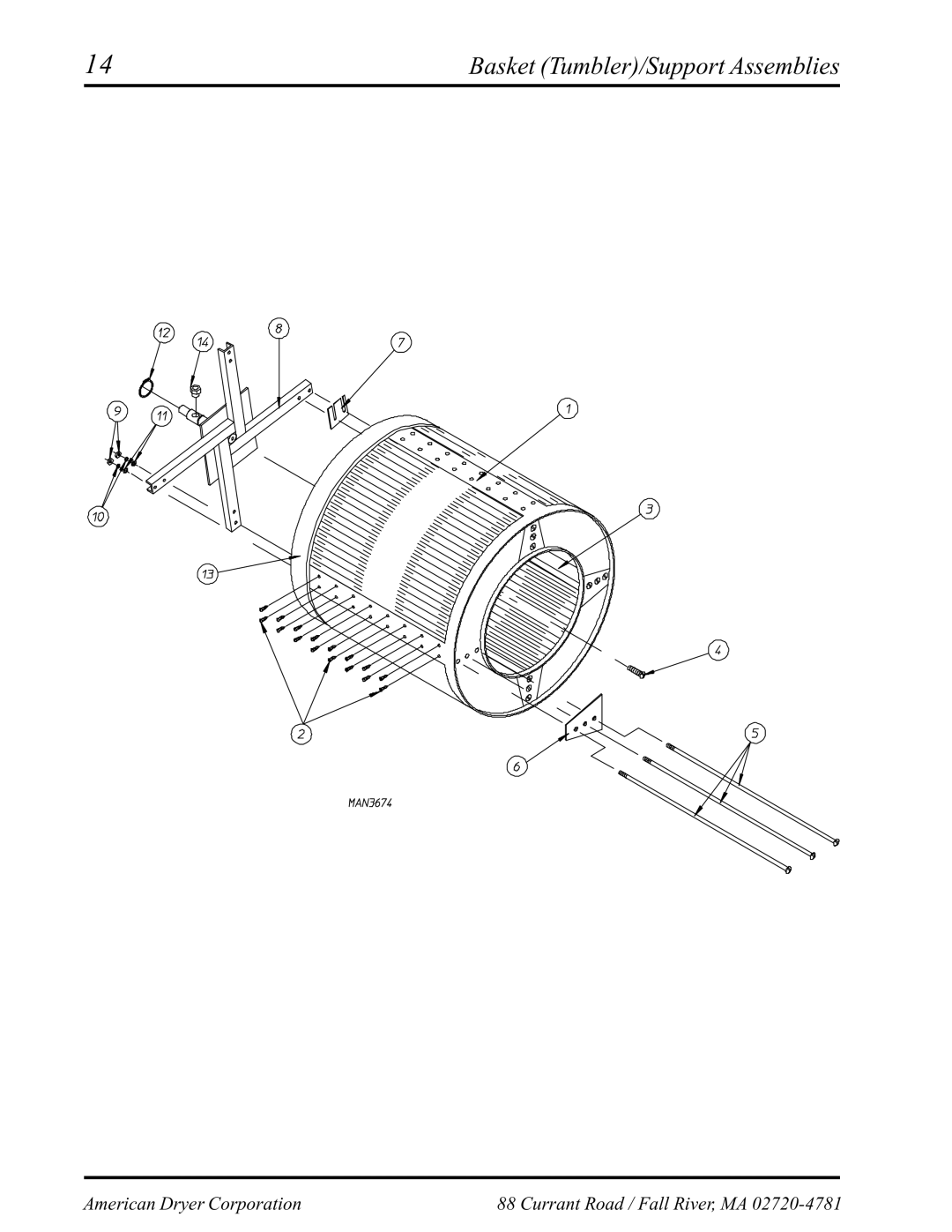 American Dryer Corp AD-145 manual Basket Tumbler/Support Assemblies 