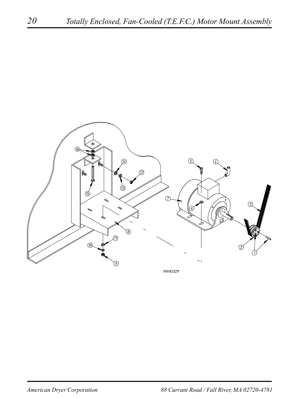 American Dryer Corp AD-145 manual Totally Enclosed, Fan-Cooled T.E.F.C. Motor Mount Assembly 