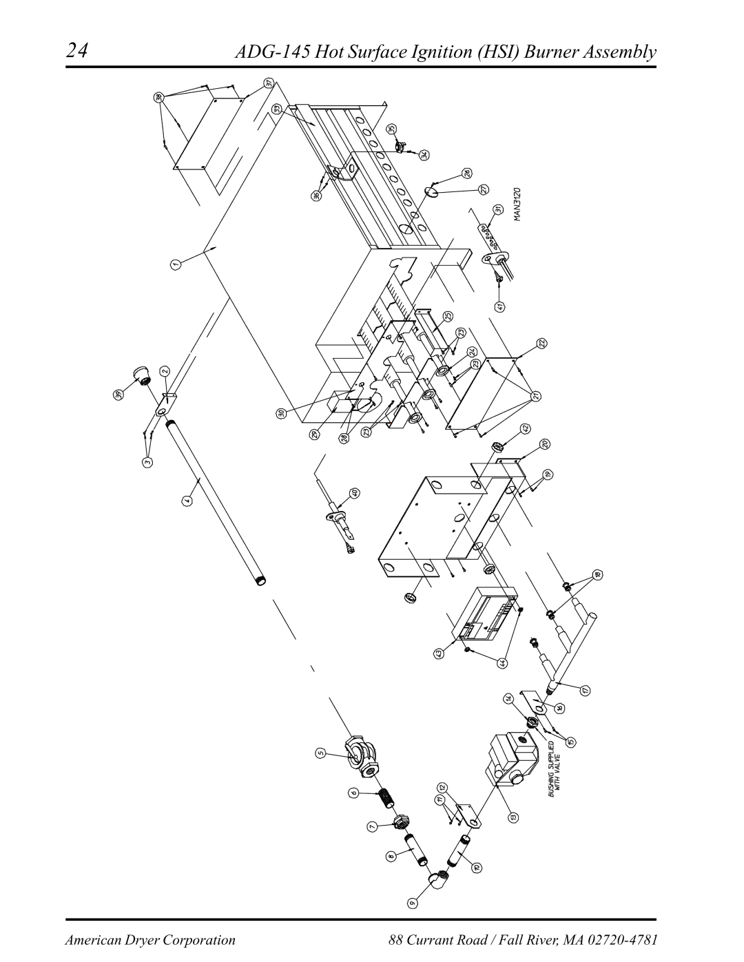 American Dryer Corp AD-145 manual ADG-145 Hot Surface Ignition HSI Burner Assembly 