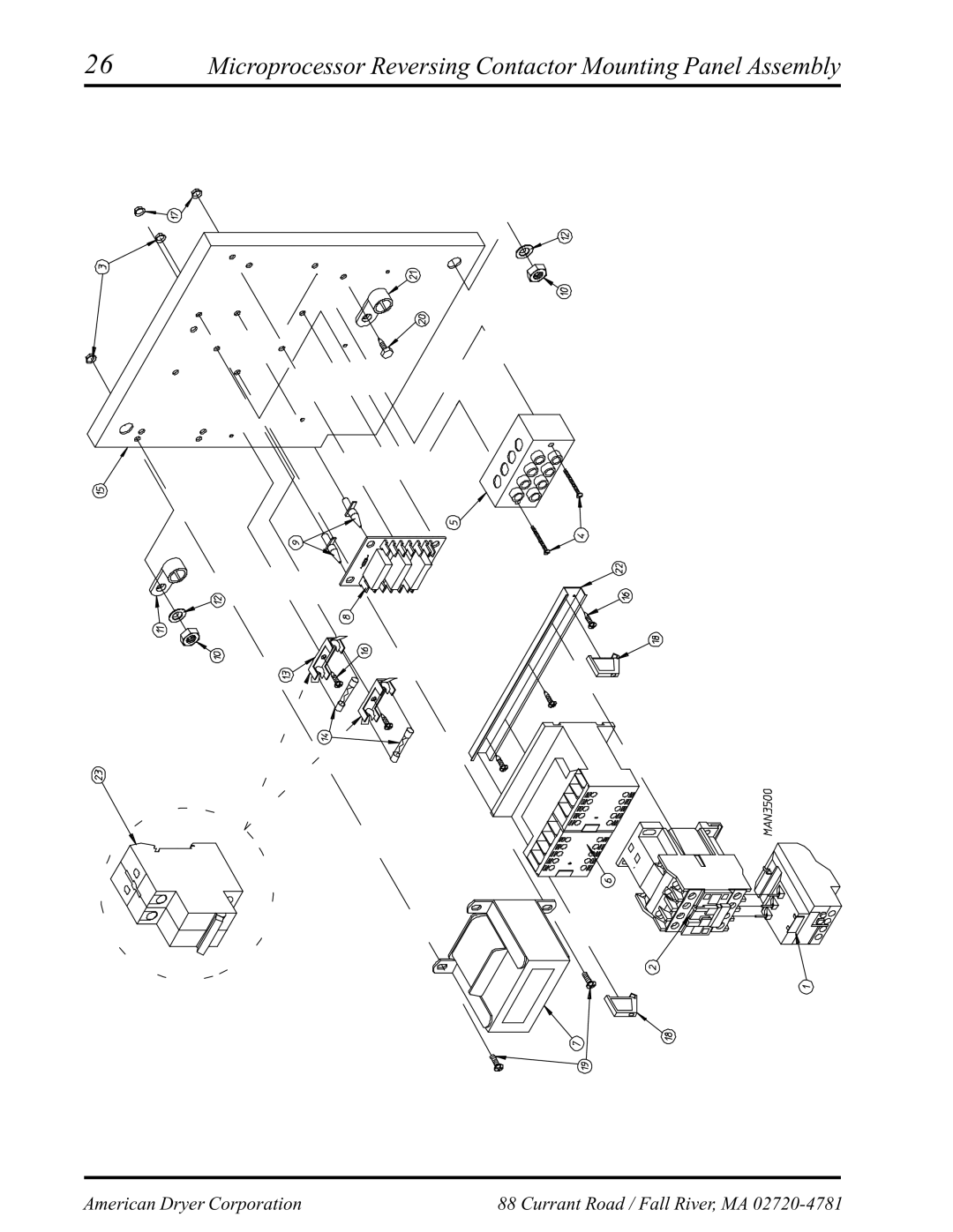 American Dryer Corp AD-145 manual Microprocessor Reversing Contactor Mounting Panel Assembly 