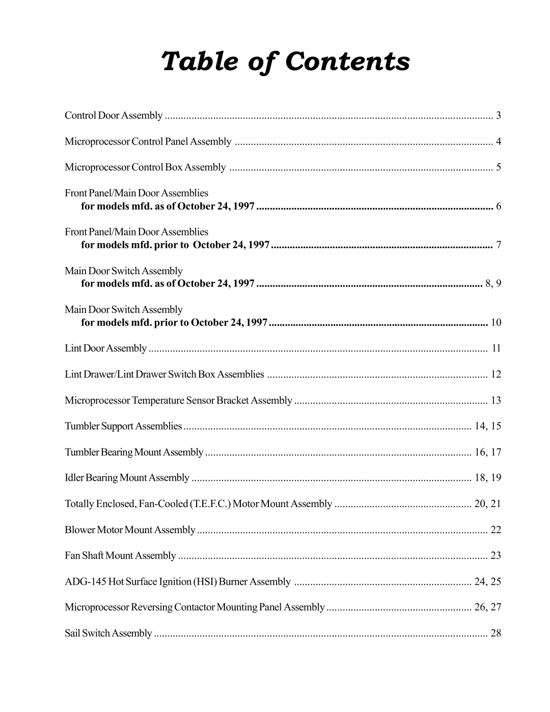 American Dryer Corp AD-145 manual Table of Contents 