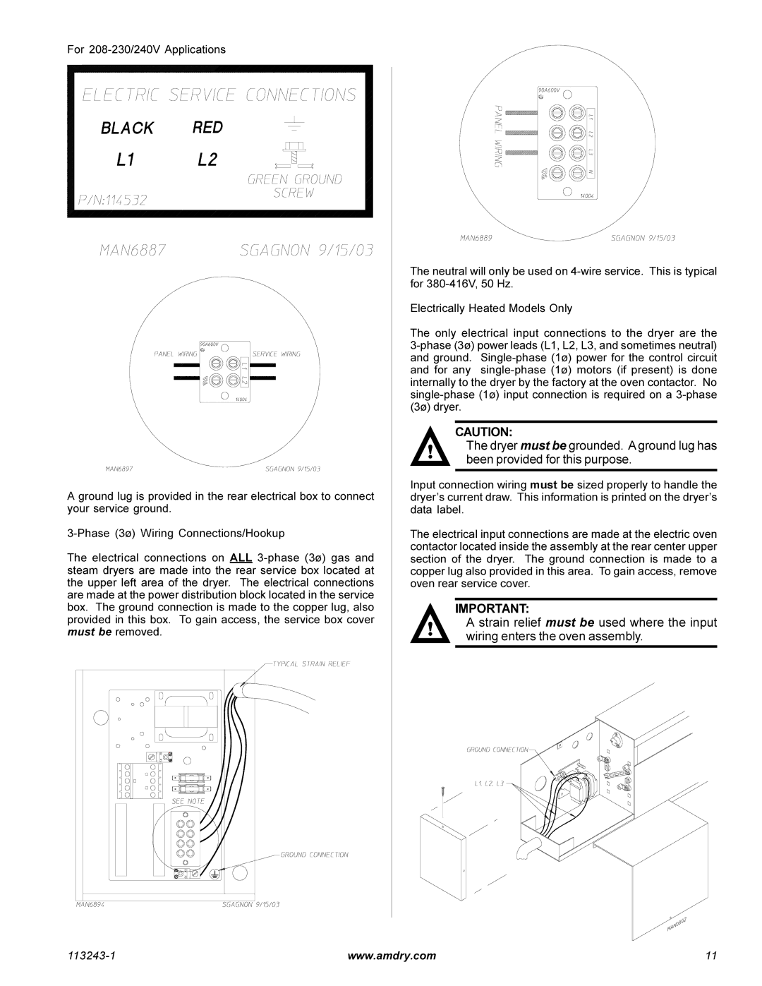 American Dryer Corp AD-15 Phase 7 installation manual For 208-230/240V Applications 