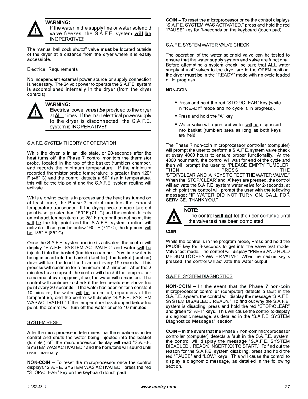 American Dryer Corp AD-15 Phase 7 installation manual Non-Coin 