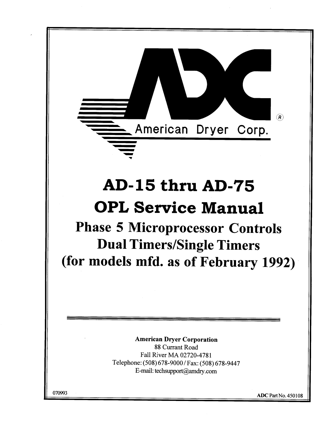 American Dryer Corp AD-15 thru AD-75 manual 