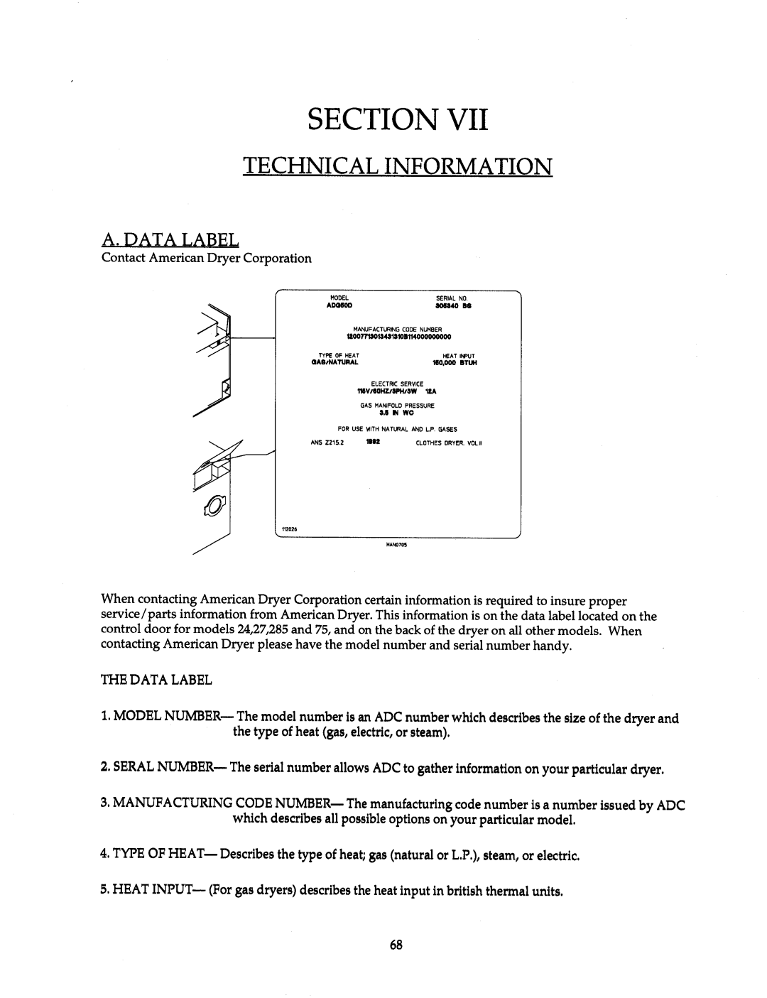 American Dryer Corp AD-15 thru AD-75 manual 