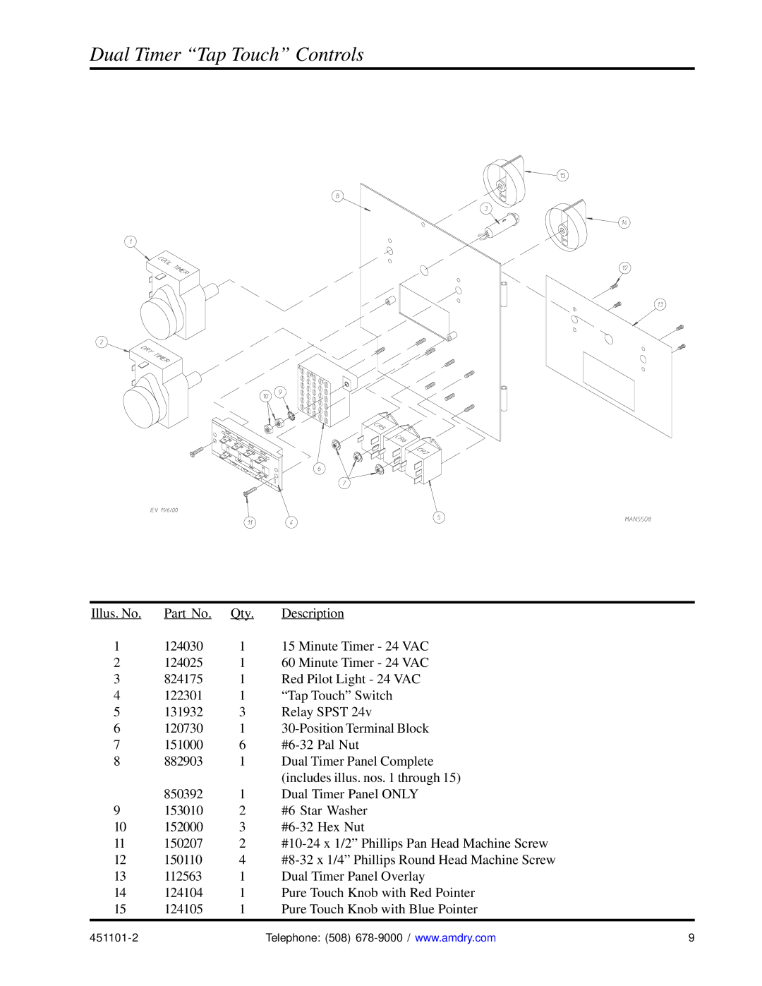 American Dryer Corp AD-15 manual Dual Timer Tap Touch Controls 