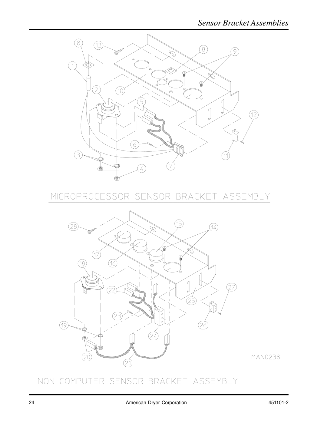 American Dryer Corp AD-15 manual Sensor Bracket Assemblies 