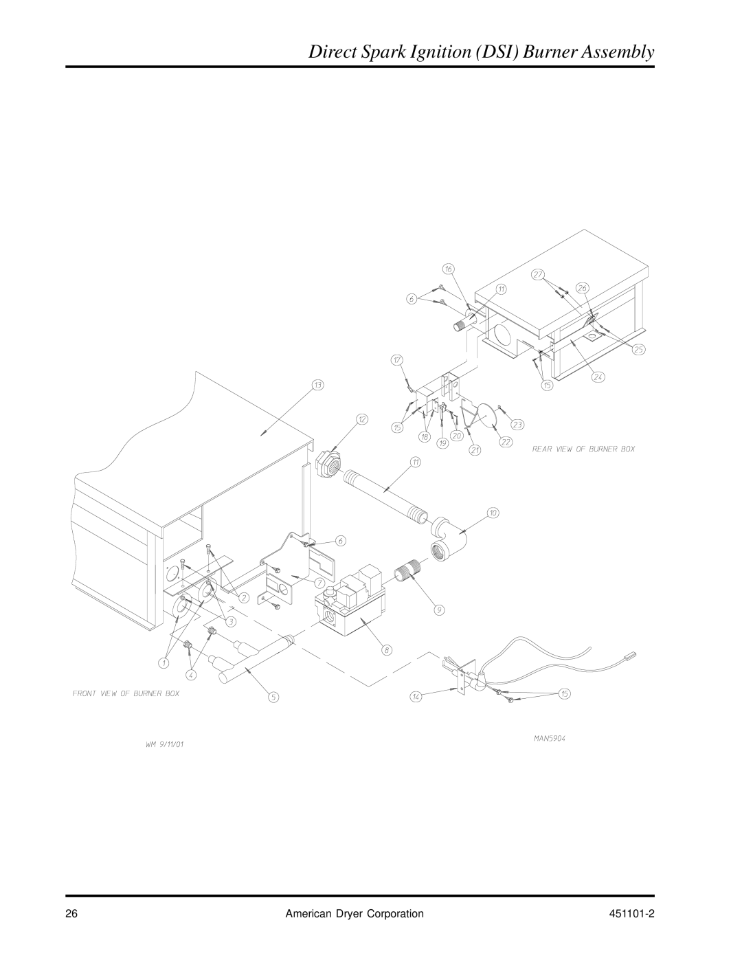 American Dryer Corp AD-15 manual Direct Spark Ignition DSI Burner Assembly 
