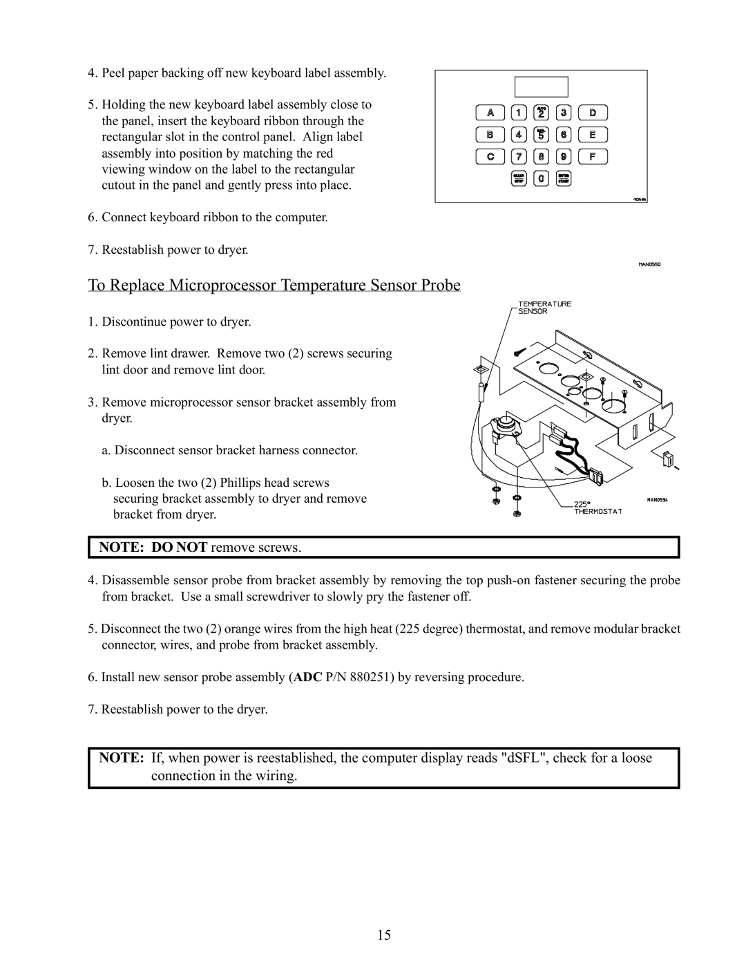 American Dryer Corp AD-170 service manual To Replace Microprocessor Temperature Sensor Probe 