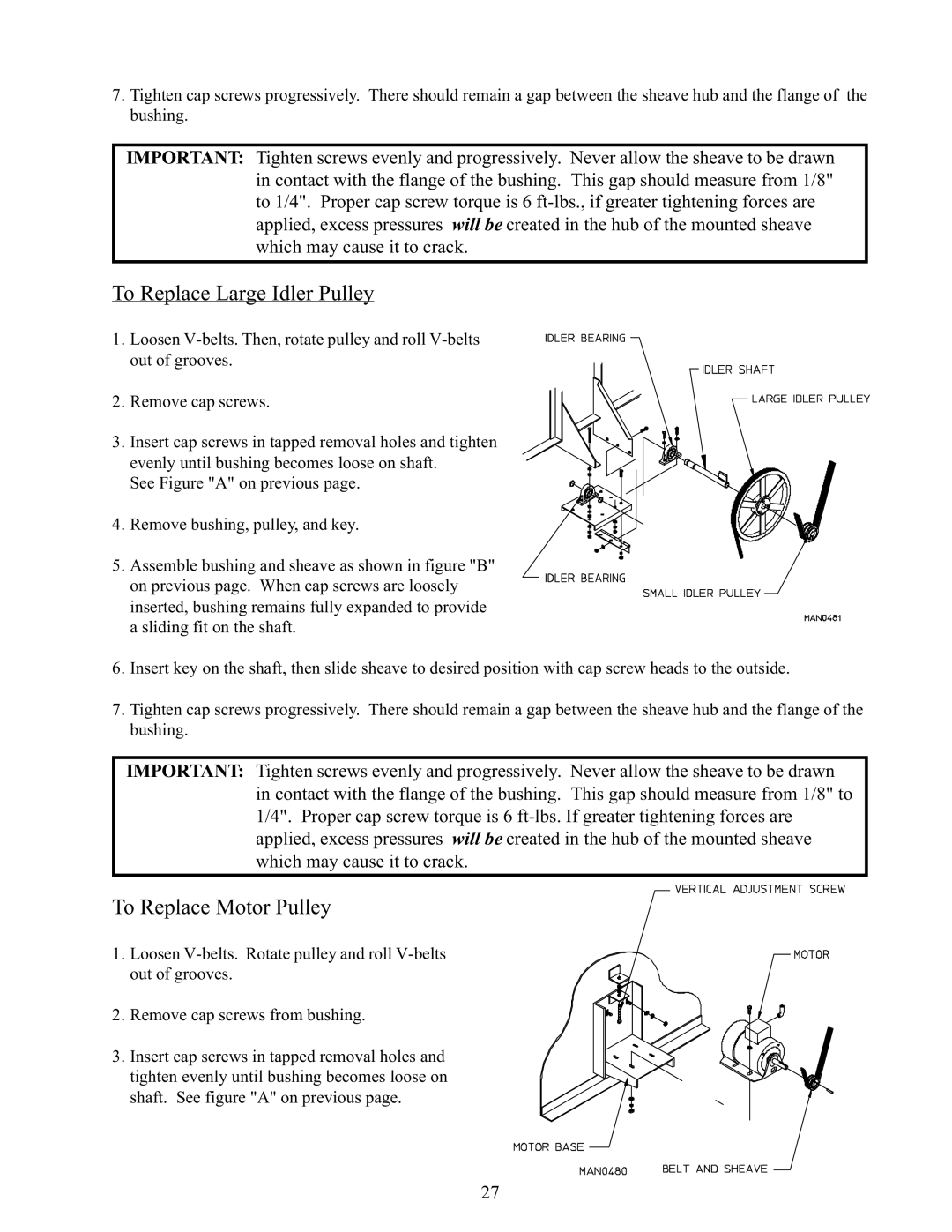 American Dryer Corp AD-170 service manual To Replace Large Idler Pulley, To Replace Motor Pulley 