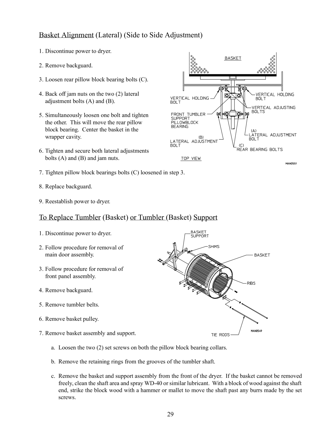 American Dryer Corp AD-170 service manual Basket Alignment Lateral Side to Side Adjustment 