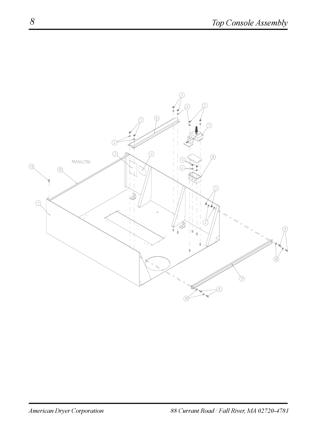 American Dryer Corp AD-170HR manual Top Console Assembly 