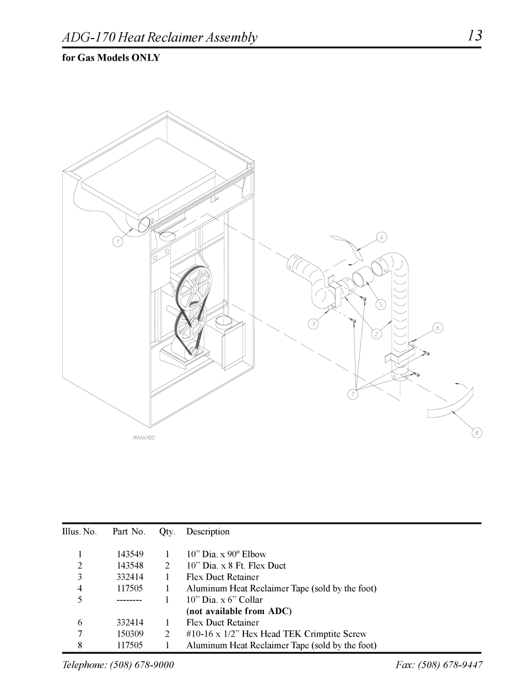 American Dryer Corp AD-170HR manual ADG-170 Heat Reclaimer Assembly 