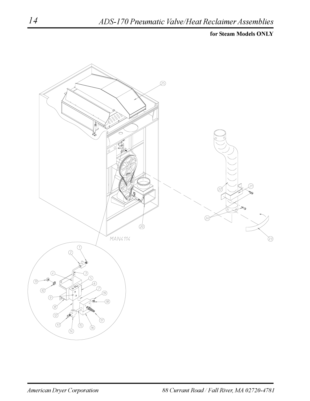 American Dryer Corp AD-170HR manual ADS-170 Pneumatic Valve/Heat Reclaimer Assemblies 