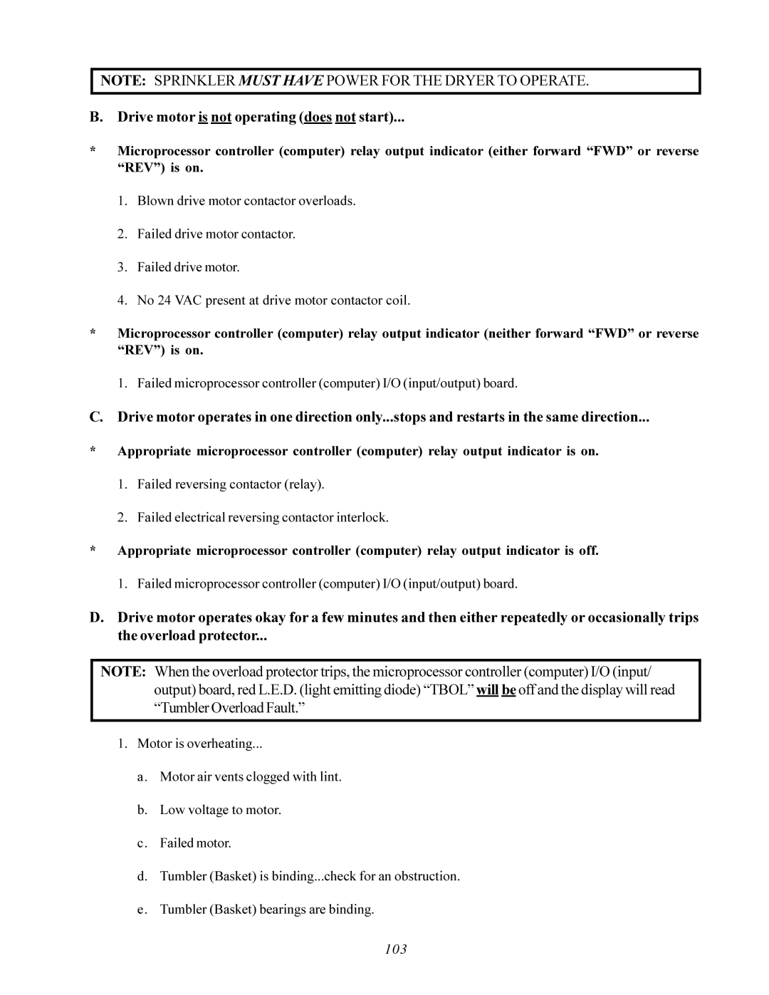 American Dryer Corp AD-200 PHASE 7 service manual Drive motor is not operating does not start 