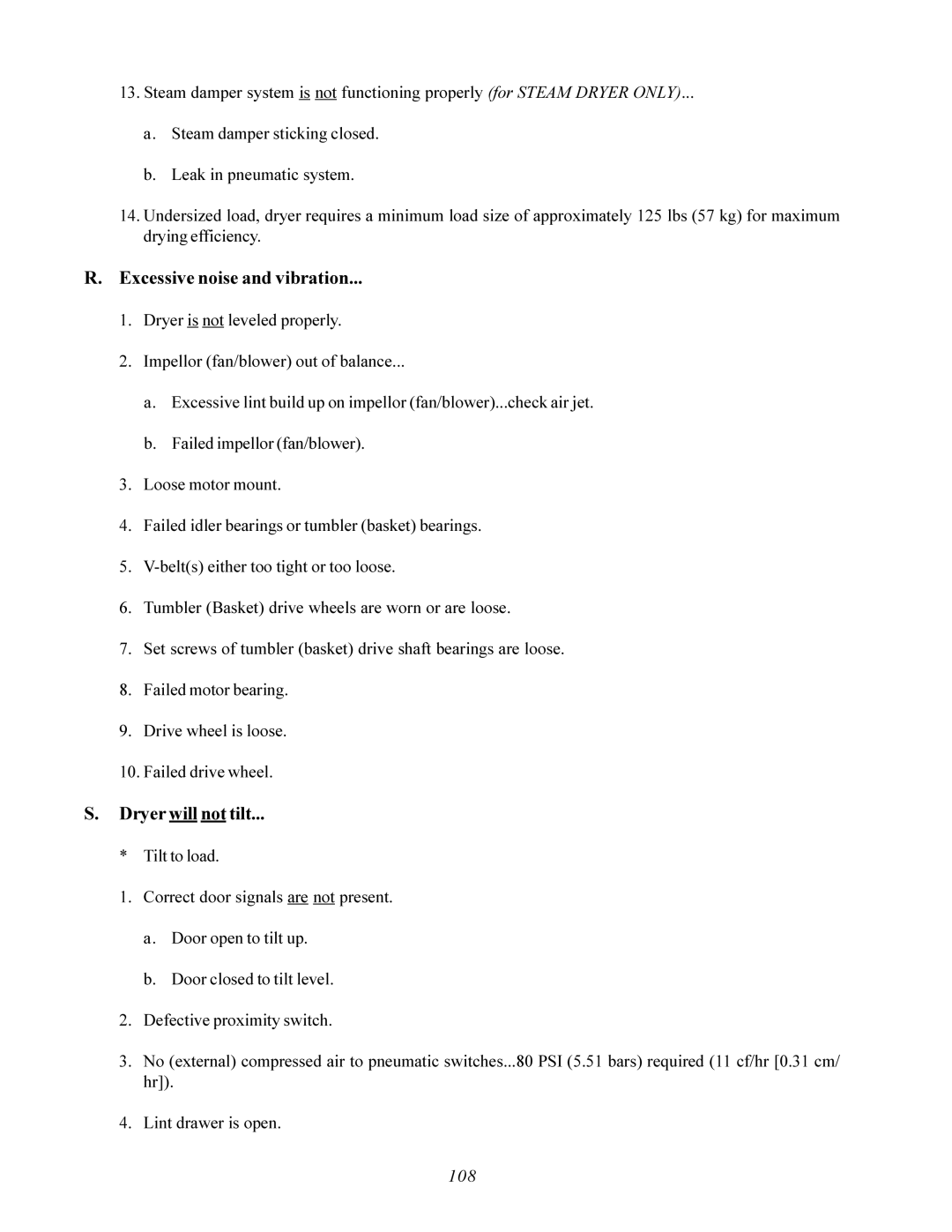 American Dryer Corp AD-200 PHASE 7 service manual Excessive noise and vibration 