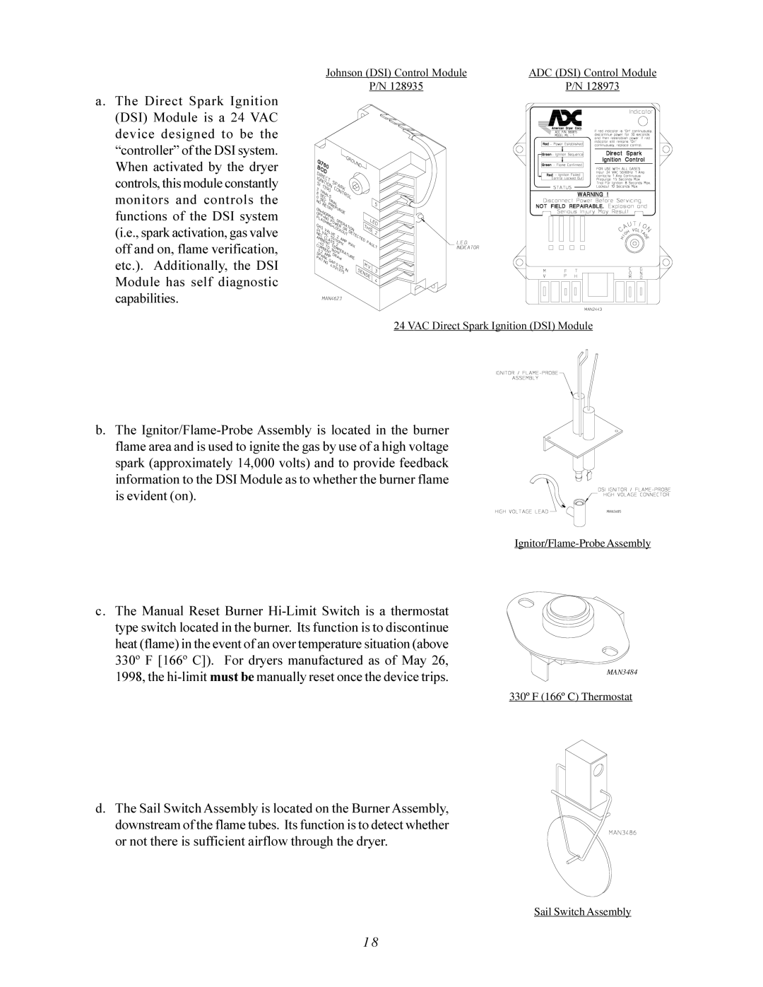 American Dryer Corp AD-200 PHASE 7 service manual VAC Direct Spark Ignition DSI Module 