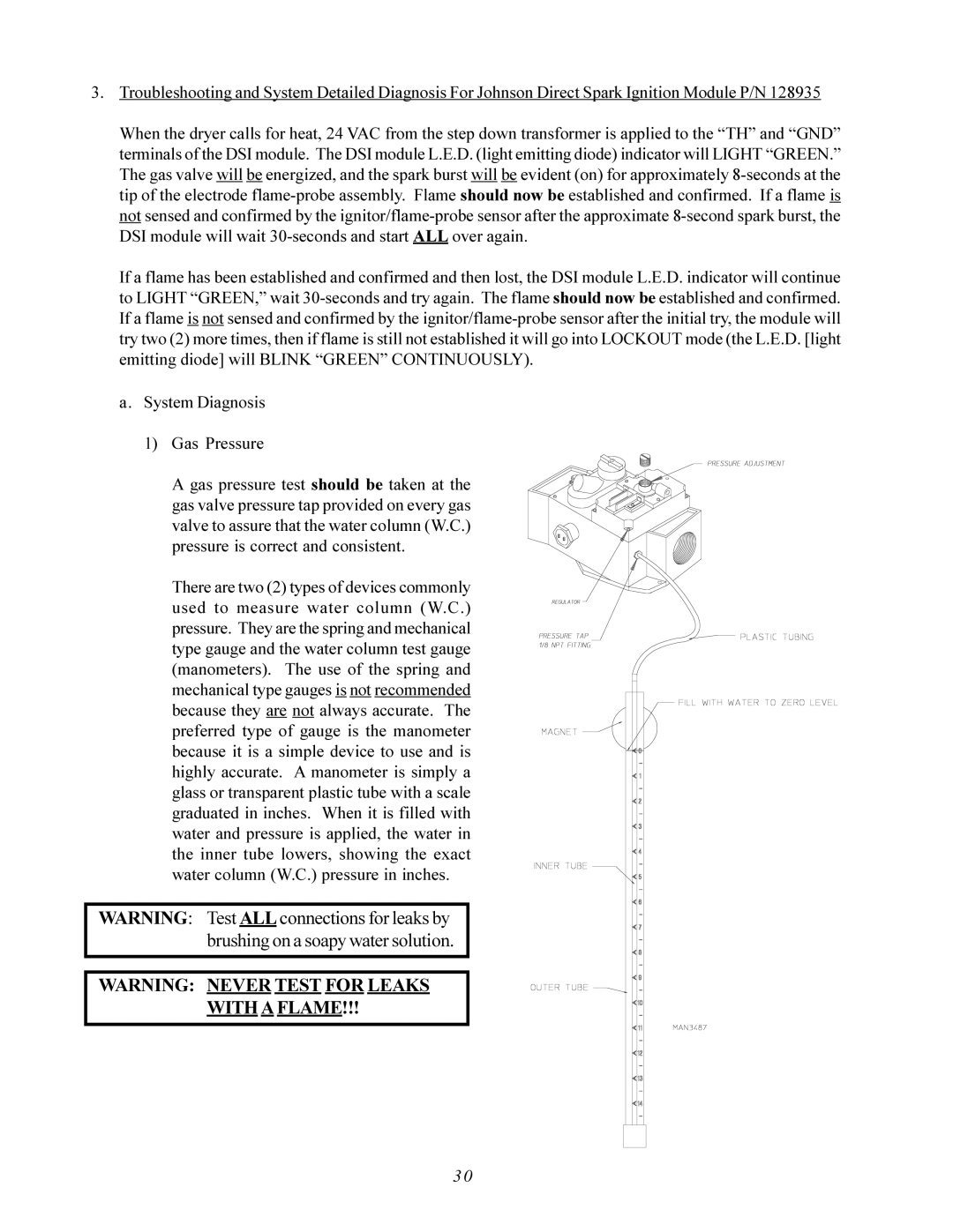 American Dryer Corp AD-200 PHASE 7 service manual With a Flame, System Diagnosis Gas Pressure 