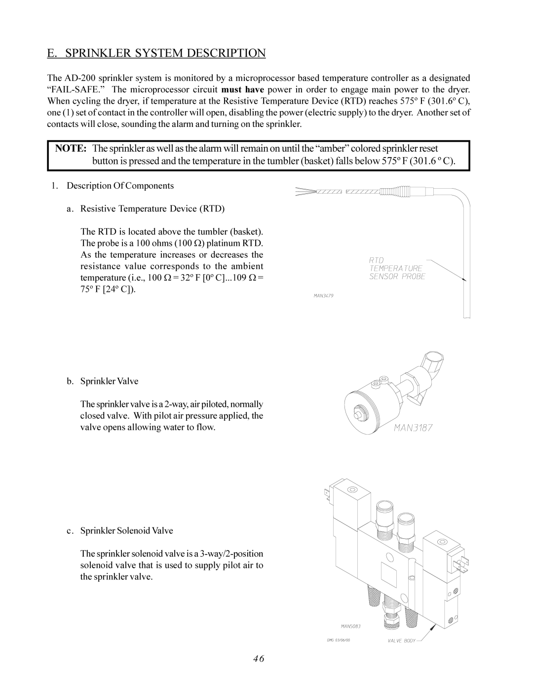 American Dryer Corp AD-200 PHASE 7 service manual Sprinkler System Description 