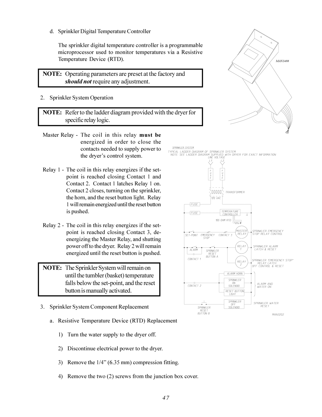 American Dryer Corp AD-200 PHASE 7 service manual Sprinkler System Operation 