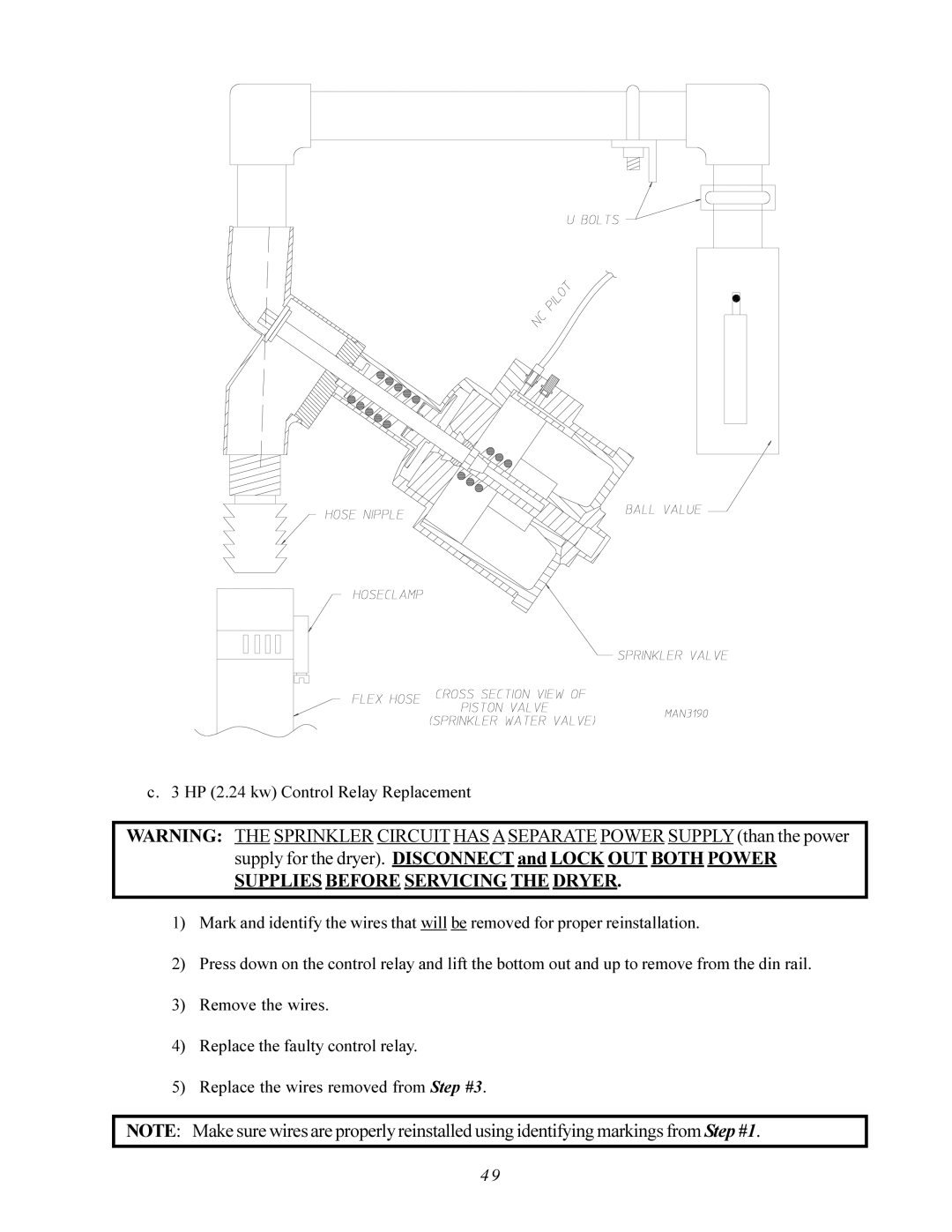 American Dryer Corp AD-200 PHASE 7 service manual Supplies Before Servicing the Dryer, HP 2.24 kw Control Relay Replacement 