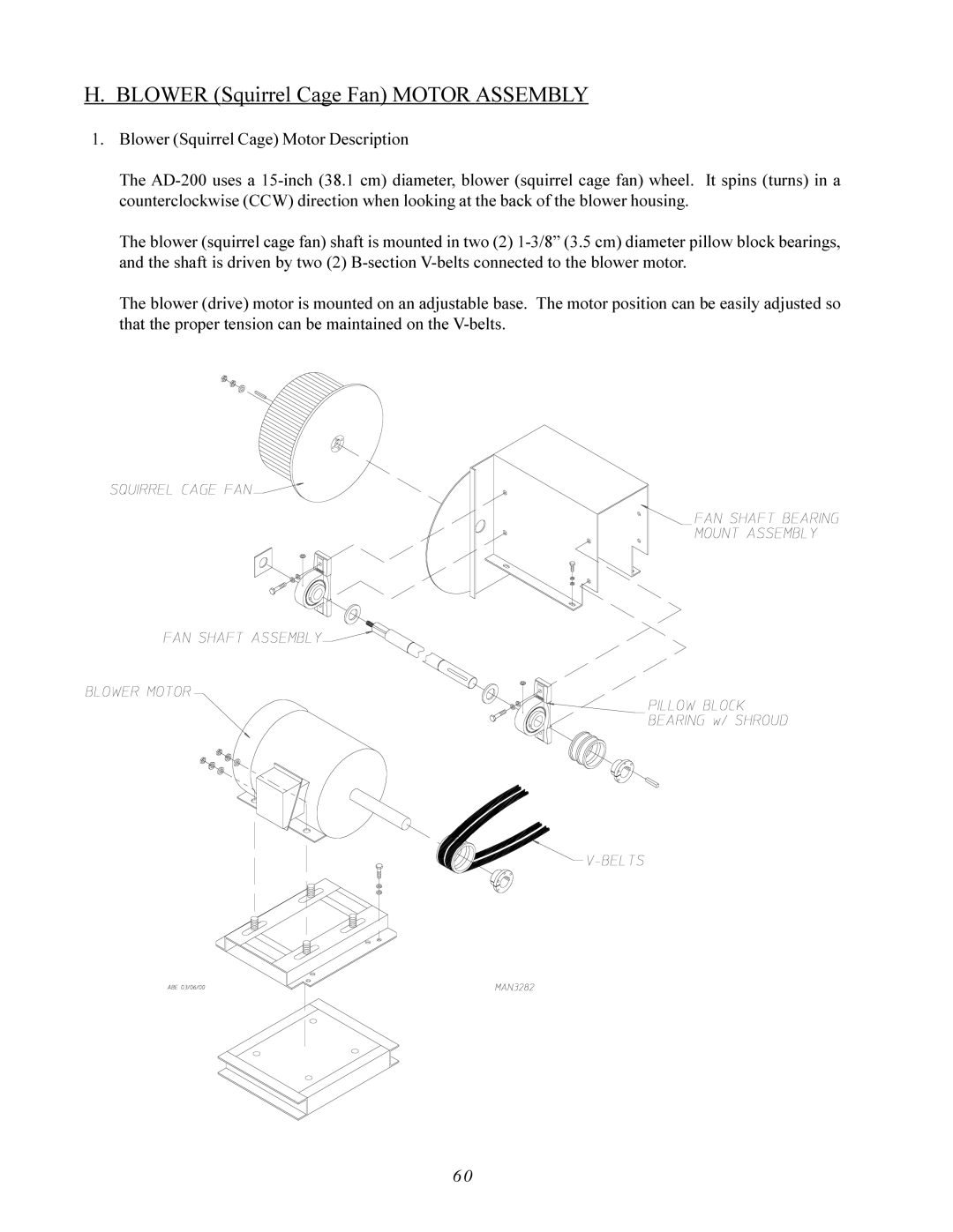 American Dryer Corp AD-200 PHASE 7 service manual Blower Squirrel Cage Fan Motor Assembly 