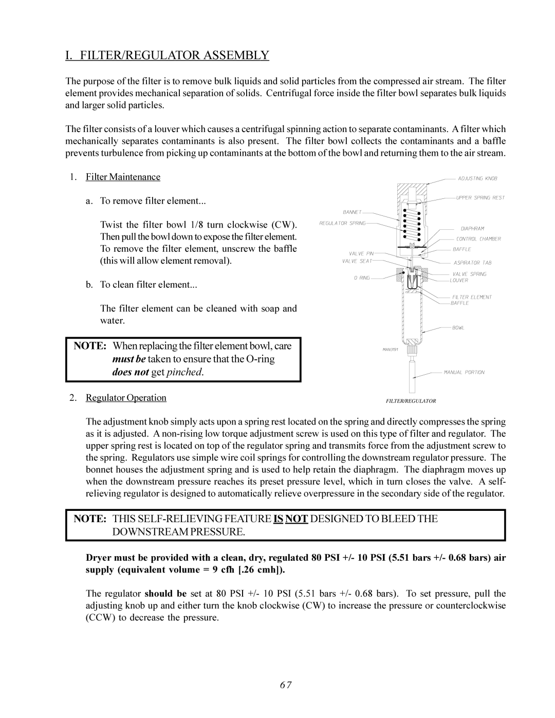 American Dryer Corp AD-200 PHASE 7 service manual FILTER/REGULATOR Assembly, Filter Maintenance To remove filter element 