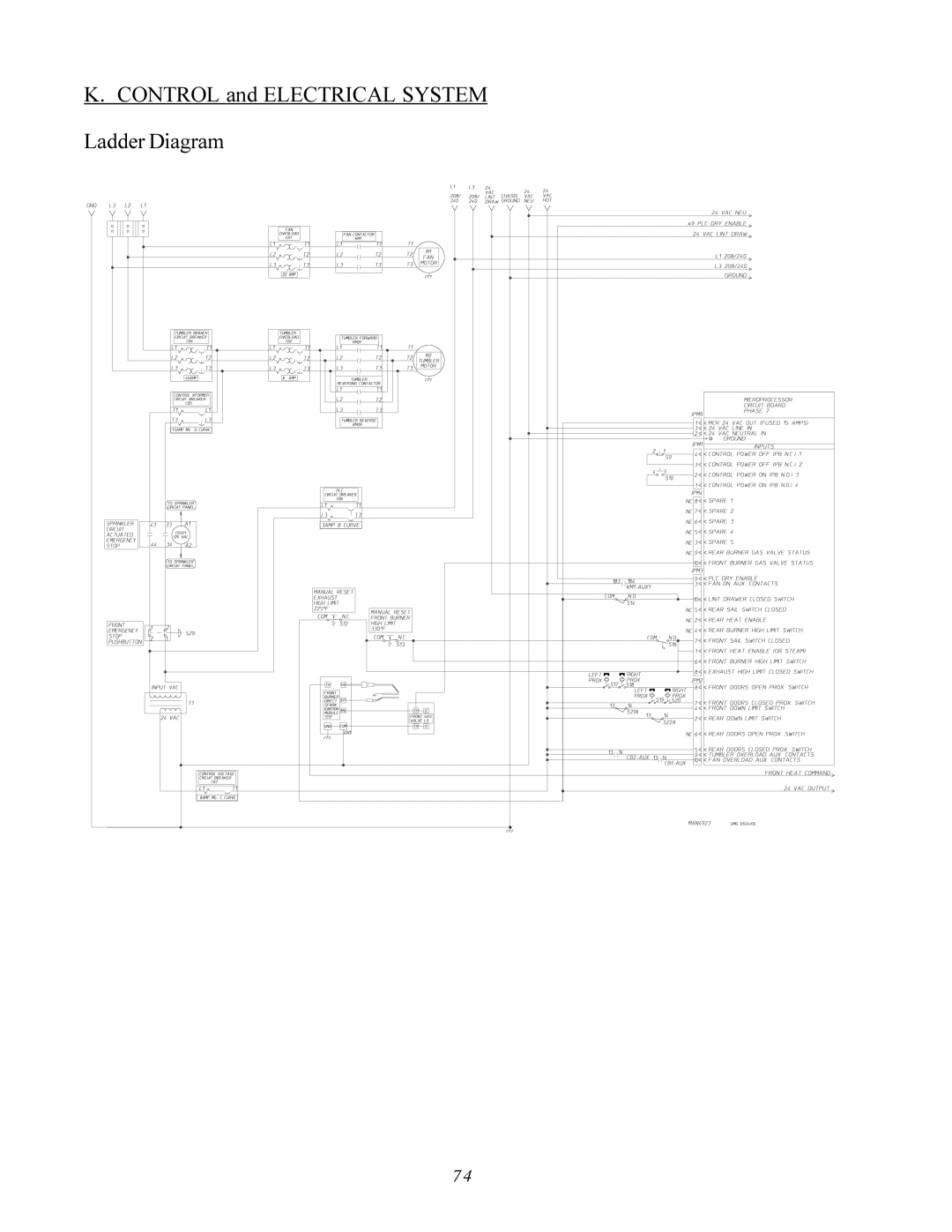 American Dryer Corp AD-200 PHASE 7 service manual Control and Electrical System Ladder Diagram 