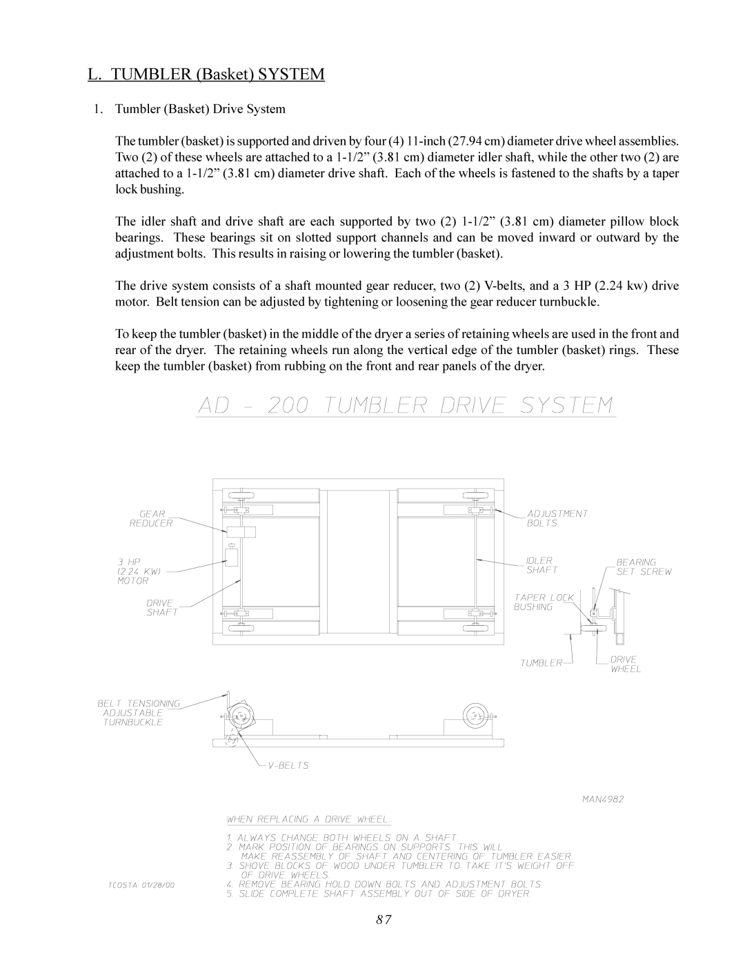 American Dryer Corp AD-200 PHASE 7 service manual Tumbler Basket System 