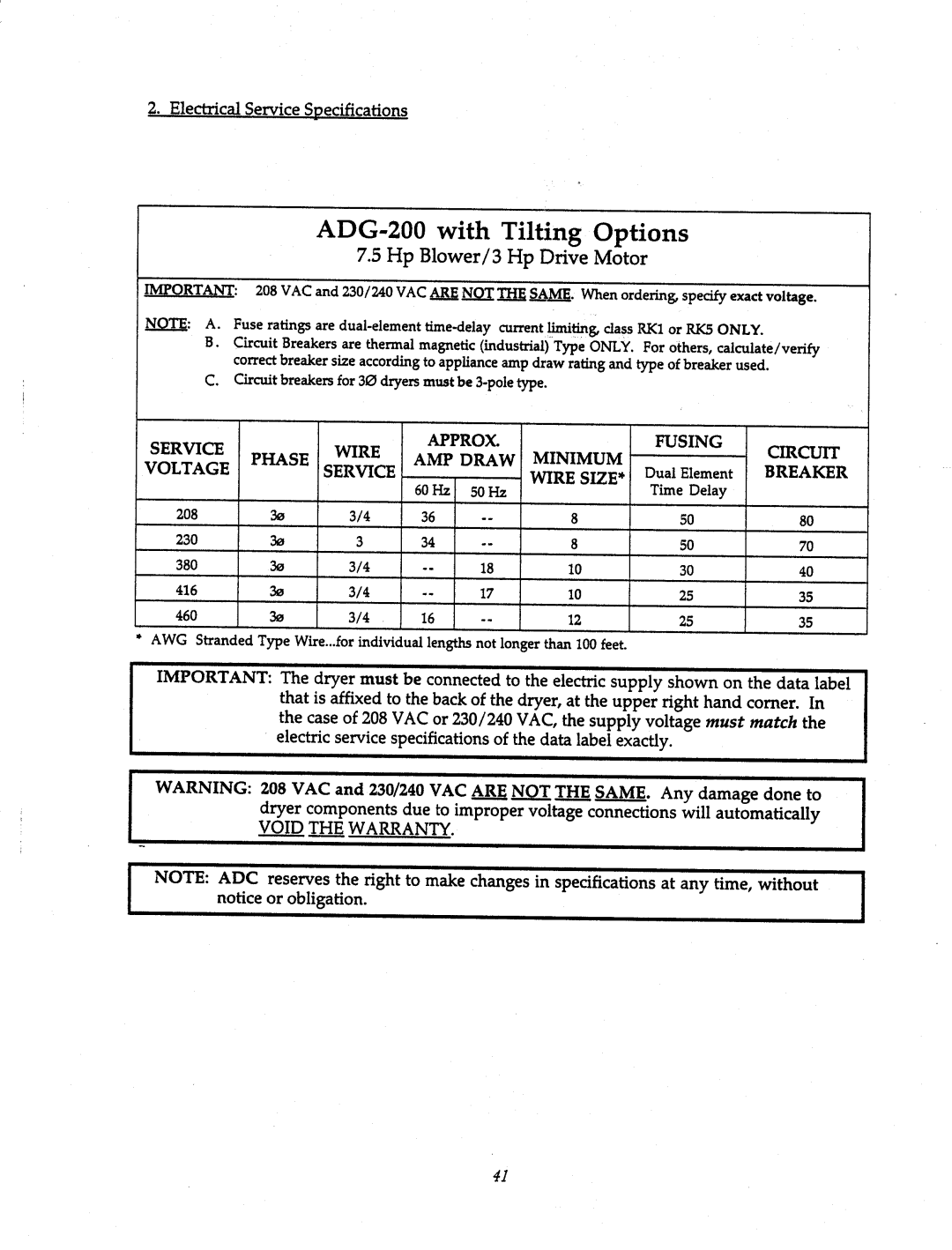 American Dryer Corp AD-200 Tilting manual 