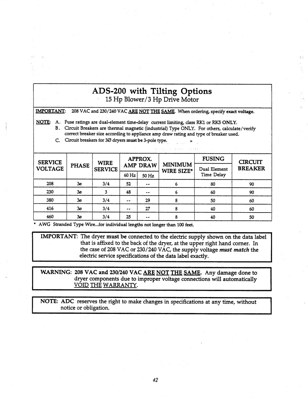 American Dryer Corp AD-200 Tilting manual 