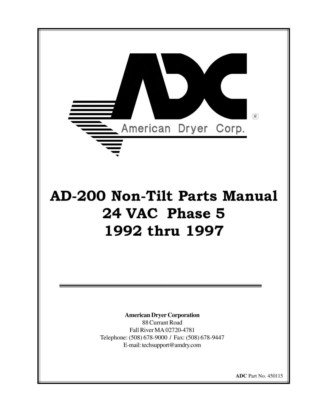 American Dryer Corp manual AD-200 Non-Tilt Parts Manual 