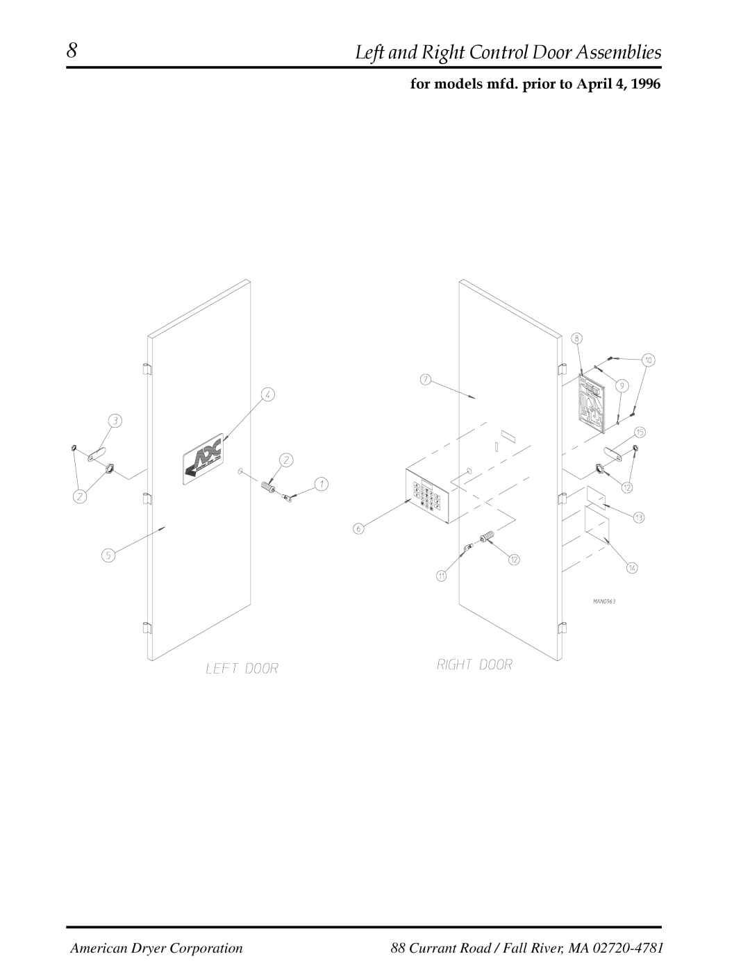 American Dryer Corp AD-200 manual Left and Right Control Door Assemblies 