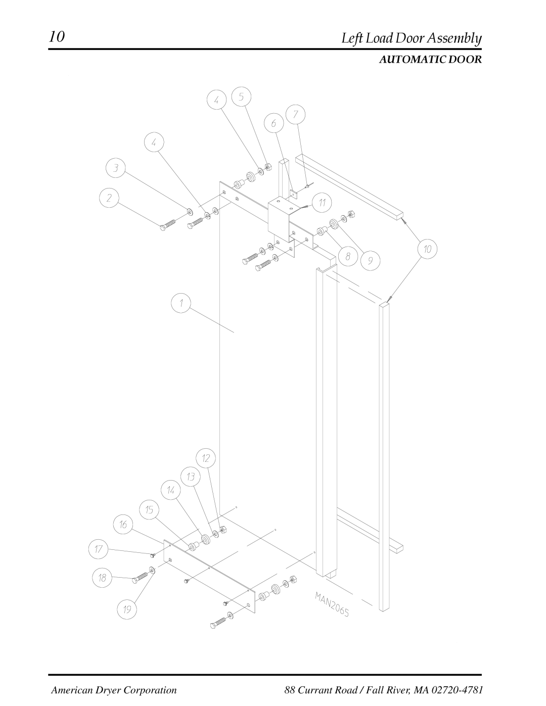 American Dryer Corp AD-200 manual Left Load Door Assembly 