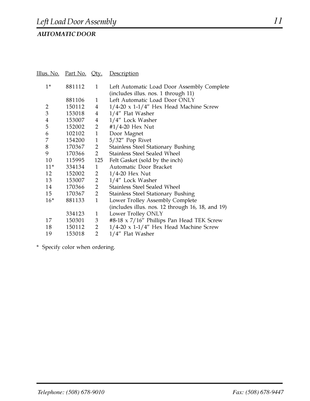 American Dryer Corp AD-200 manual Left Load Door Assembly 