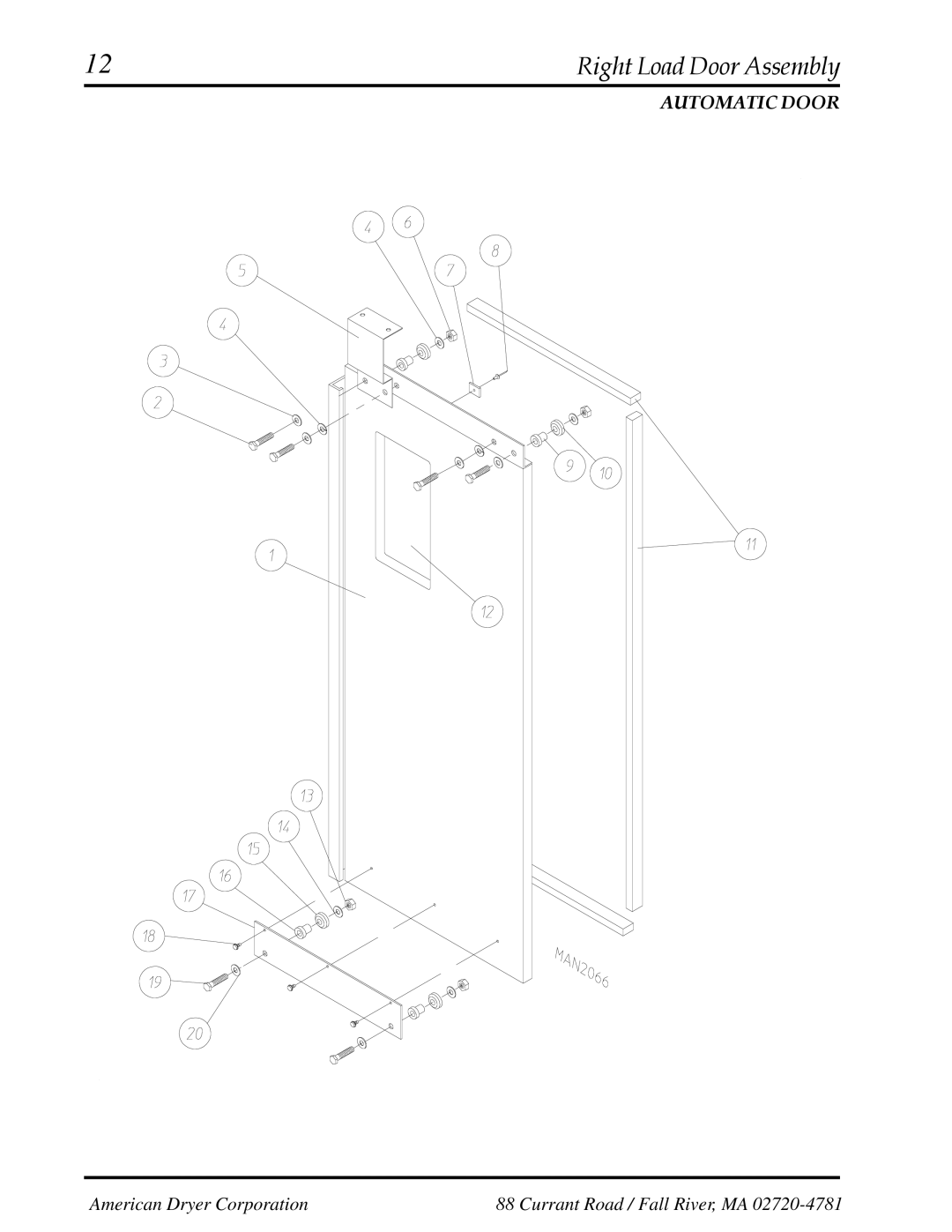 American Dryer Corp AD-200 manual Right Load Door Assembly 