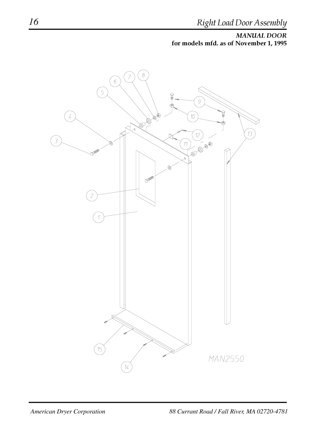 American Dryer Corp AD-200 manual 16Right Load Door Assembly 